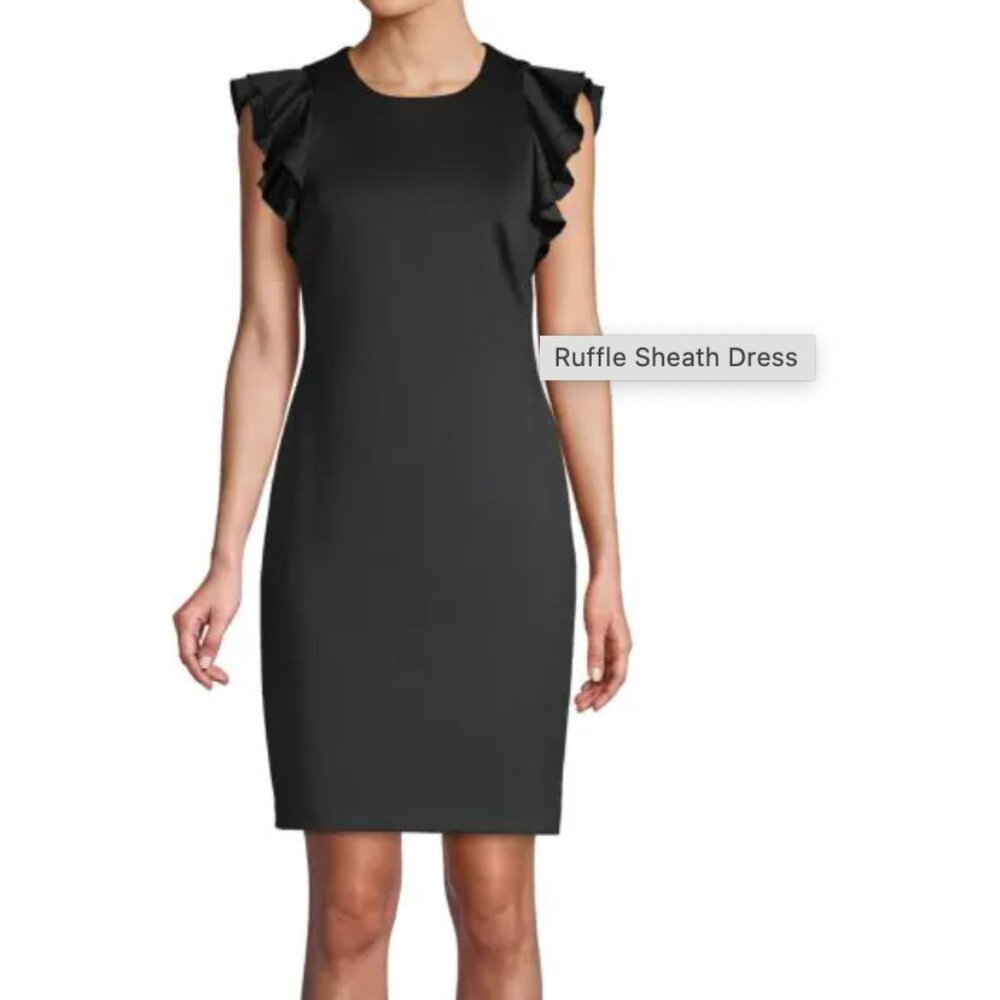 Black Ruffle-Sleeve Sheath Dress – Elegant Knee-Length Cocktail/Formal Dress – 8